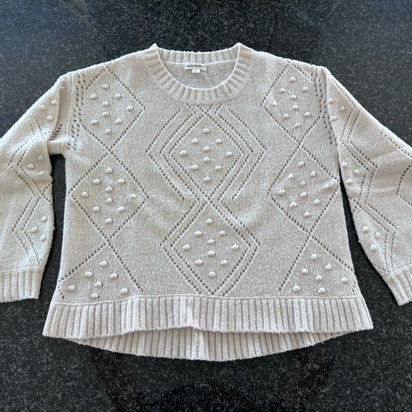 Roller Rabbit Wool Cream Crew Neck Sweater with tonal popcorn argyle detail. - Picture 1 of 7